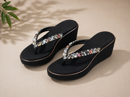 Wd 01 black v shape wedge heel sleeper with cushion comfort