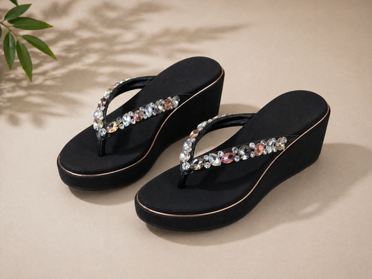 Wd 01 black v shape wedge heel sleeper with cushion comfort