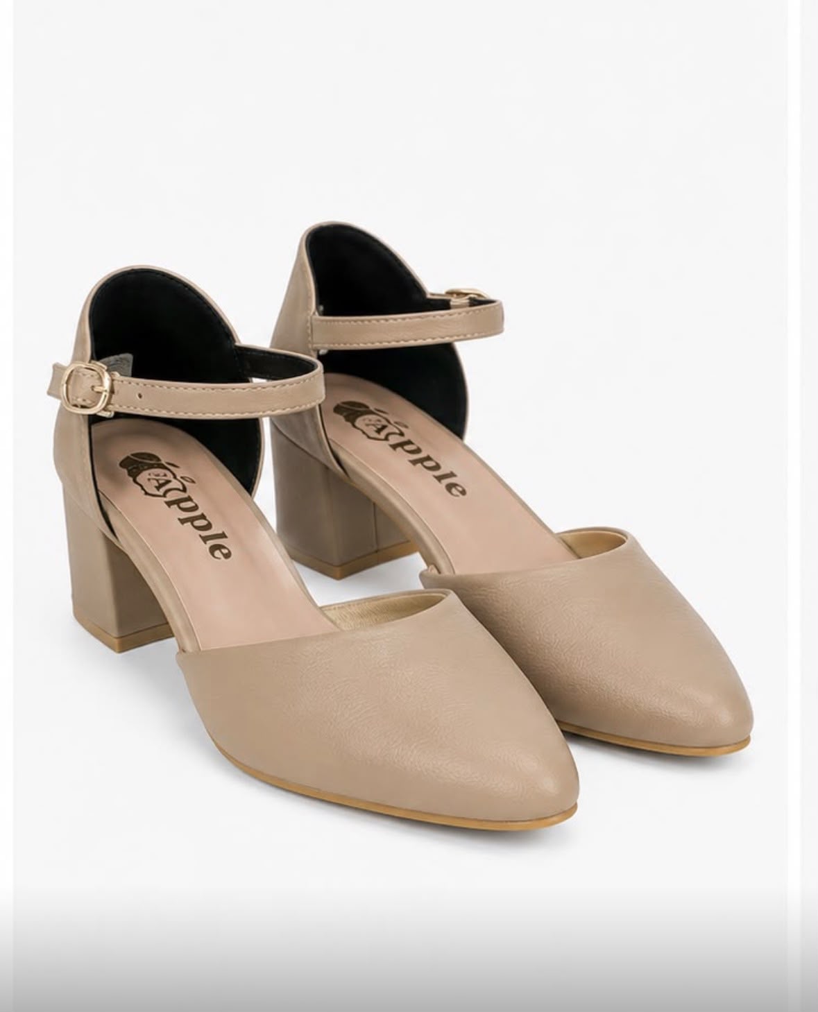 Women's Premium Beige Pointed Toe Block Heel Pumps | Adjustable Ankle Strap | Elegant Office, Party & Wedding Shoes