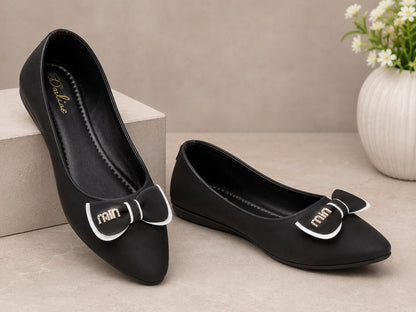 Women's Casual and official Black Pointed Toe Bellies with Stylish Bow