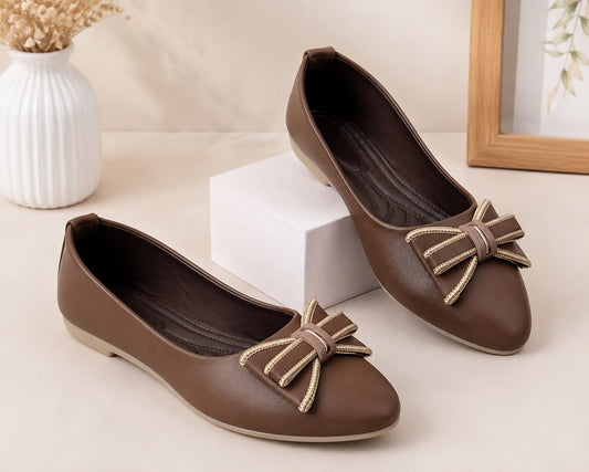 Women’s Brown Bow Ballerina Flats – Comfortable Everyday Wear